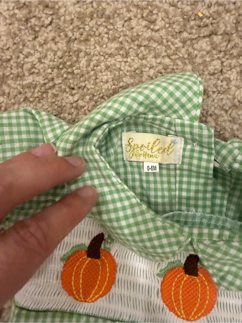 Spoiled Green Gingham Pumpkin Smocked One-Piece